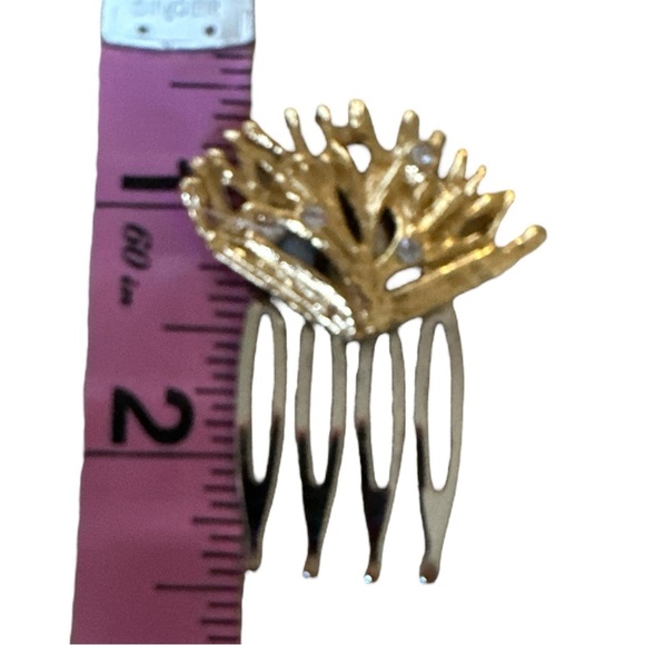 Coral Hair Comb Set Gold-Tone Rhinestones Beach Bridal Resort Hair Accessory - Picture 6 of 6
